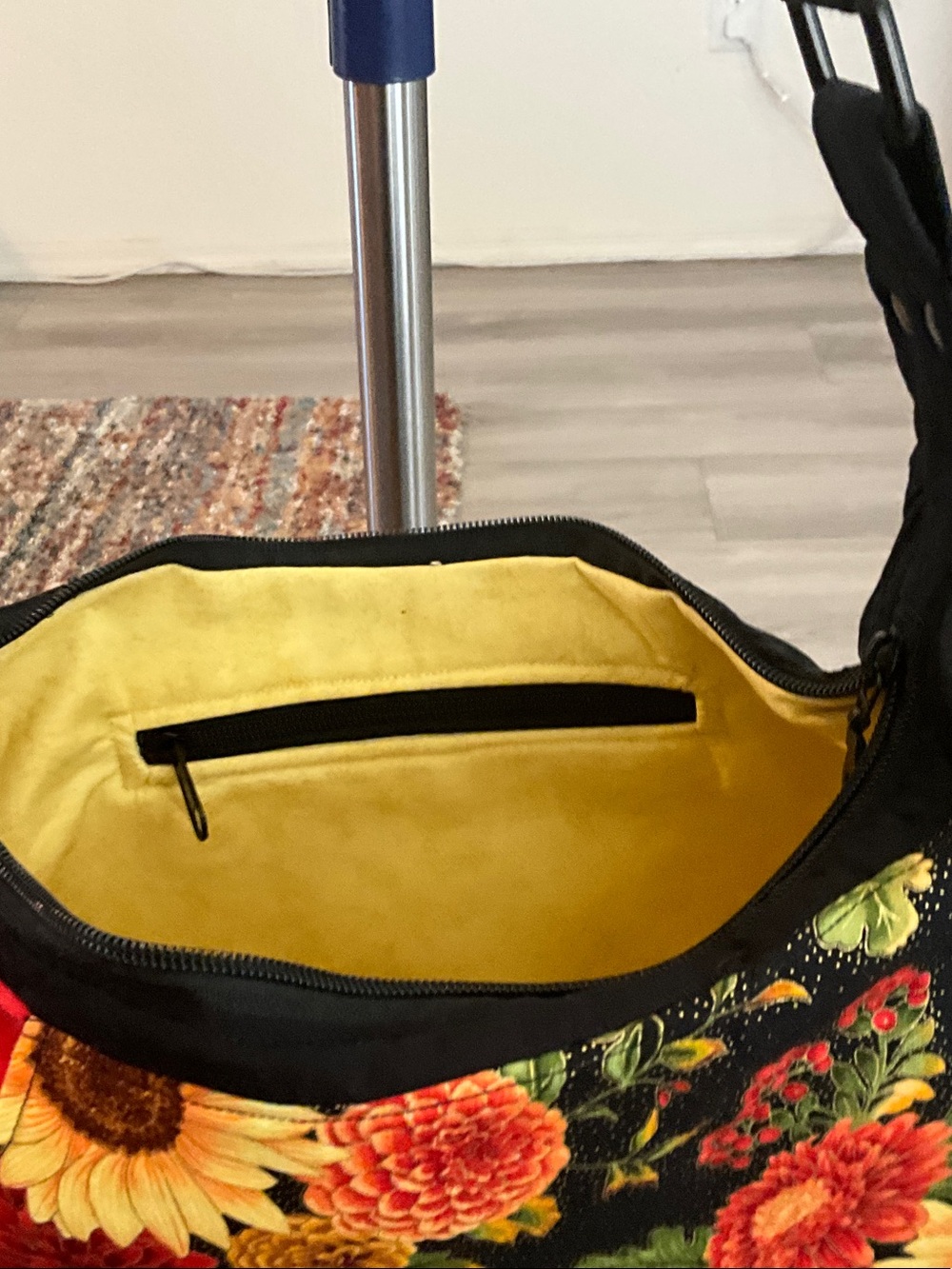 Floral Crescent Shoulder Bag in Black, Red and Green Accents - Picture 4 of 4